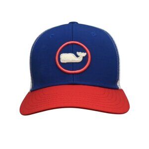 Vineyard Vines Youth Whale Logo Trucker Hat Blue Red Mesh Snapback Adjustable